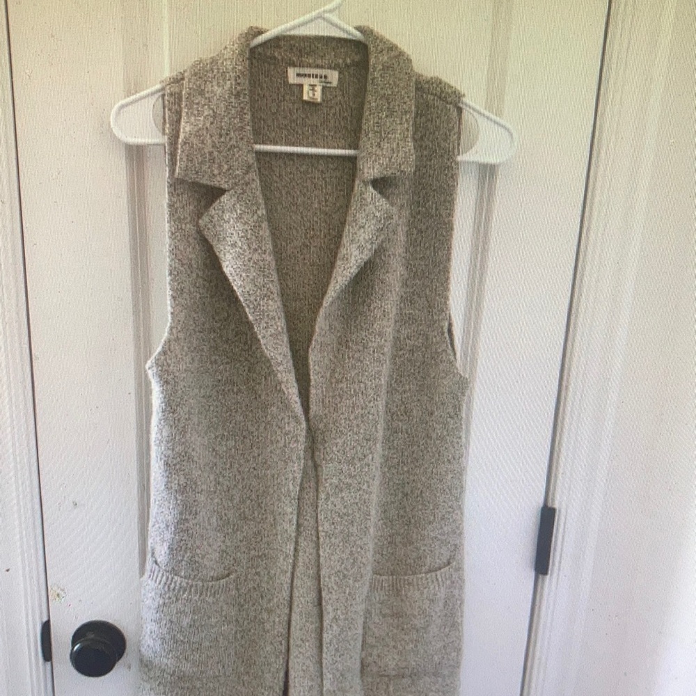 Monteau Los Angeles Women S Long Knit Duster Vest Gray Open Front